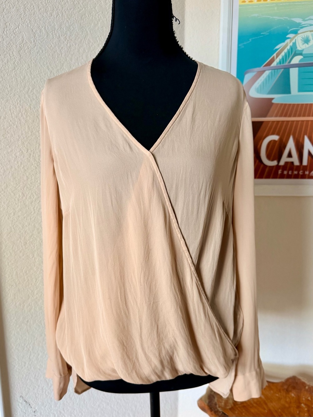 L’AGENCE Surplice Top 100% Silk Crossover V-Neck | Blush Elevated Basic